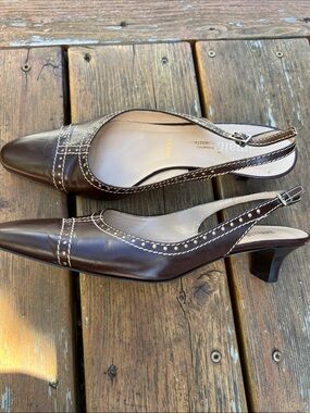 Amalfi Dark Brown Leather Slingback Mules with Contrast Stitching
